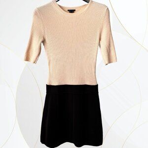 Theory Lexianna Evian Stretch Wool Blend Sweater Dress Colorblock Ivory/Black